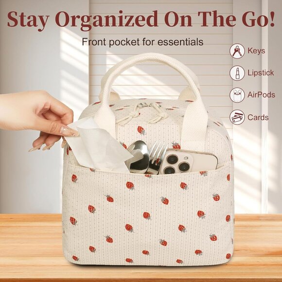 Lunch Box for Women Cute Corduroy Waterproof & Leakproof Lunch Bags Reusable The - Picture 3 of 8